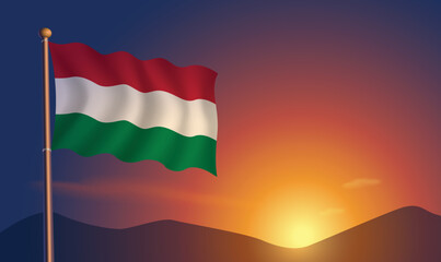Hungary flag sunset background  Vector Illustration