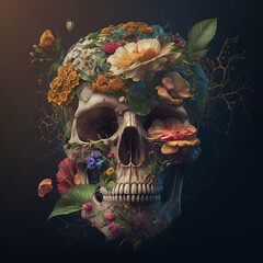 skull and flowers