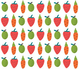 Hand drawn fruits and vegetables seamless pattern background. Abstract doodle organic food pattern background.