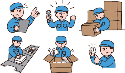 作業する男性作業員イラストセット