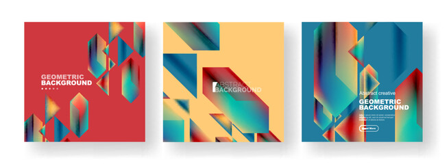 Vector set of abstract geometric poster backgrounds, colorful shapes with fluid colors. Collection of covers, templates, flyers, placards, brochures, banners