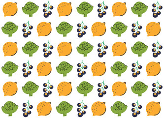 Hand drawn fruits and vegetables seamless pattern background. Abstract doodle organic food pattern background.