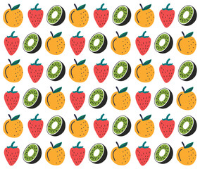 Organic doodle pattern background. Hand drawn fruit background. Hand drawn abstract fruit pattern.