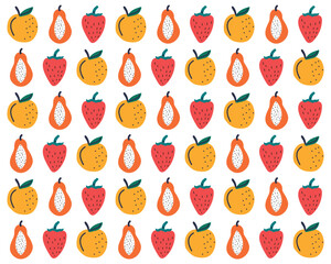 Flat organic doodle pattern background. Hand drawn fruit background. Hand drawn abstract fruit pattern.