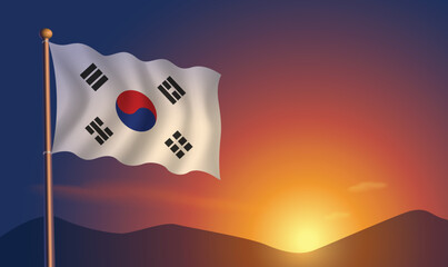 South Korea flag sunset background  Vector Illustration