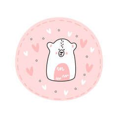 Cute white bear on a round background. Vector illustration for childish surface design.
