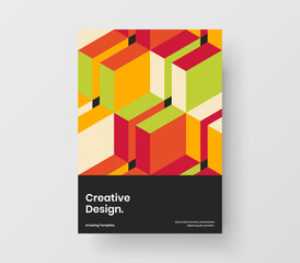 Creative mosaic hexagons flyer concept. Trendy catalog cover vector design layout.