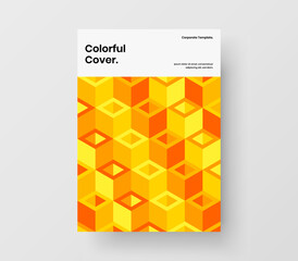 Multicolored magazine cover design vector layout. Bright geometric shapes corporate identity concept.