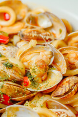 Spicy and delicious Chinese food Clam Mara stir-fried noodle dish