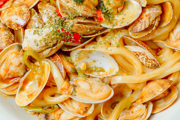 Spicy and delicious Chinese food Clam Mara stir-fried noodle dish