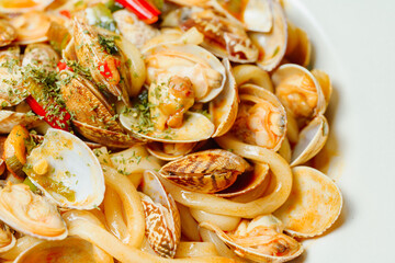 Spicy and delicious Chinese food Clam Mara stir-fried noodle dish