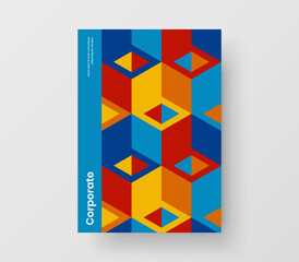 Colorful mosaic hexagons postcard concept. Trendy front page A4 vector design illustration.