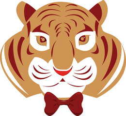 Head of Tiger with Red Bow