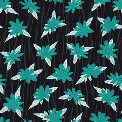 Floral seamless vector repeat pattern on black background