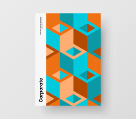 Clean annual report A4 design vector illustration. Trendy geometric pattern company brochure layout.