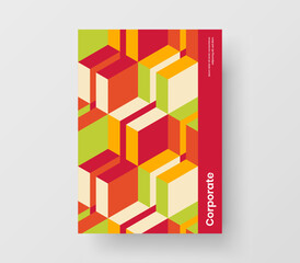Obraz premium Multicolored geometric hexagons banner layout. Trendy company cover A4 design vector illustration.