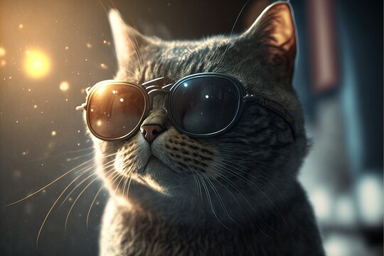 Baby kitty. Cute little cat wearing a glasses. Generative AI.	