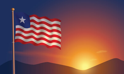 Liberia flag sunset background  Vector Illustration