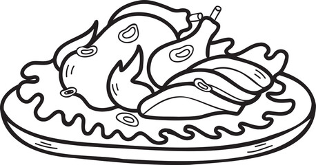 Hand Drawn turkey on plate Chinese and Japanese food illustration