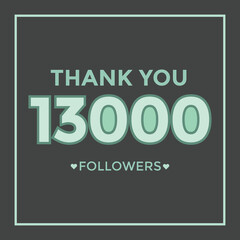 Thank you 13000 followers congratulation template banner. 13k followers celebration