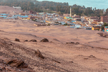 View on the river Nile in Aswan with sandy and deserted shores, Egypt.