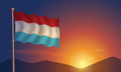 Luxembourg flag sunset background  Vector Illustration