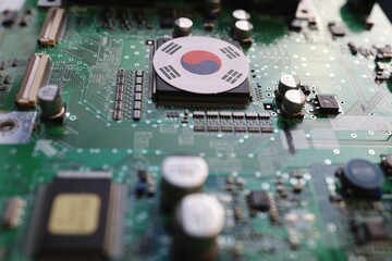 Tokyo, Japan, December 2022.Semiconductor printed circuit board. Concept: Korea semiconductor.