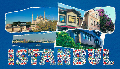 Art collage or design about Istanbul at Turkey - travel and nature background