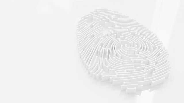 Digital fingerprint circuit white color. Security or computer concept design. Space side area for your text and banner design. Designed in minimal concept. Animation, 3D Render.