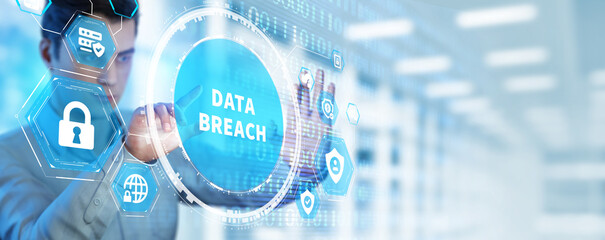 Digital business and technology concept, virtual screen showing DATA BREACH.