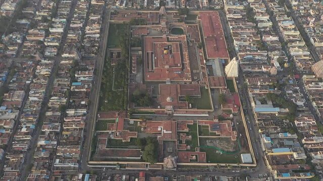 Srirangam temple complex India, aerial drone view 4k Tamil Nadu