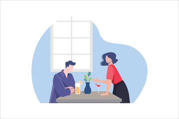 Concept of divorce, misunderstanding in family. Angry man and offended woman standing separately from each other. Relationship break up, crisis. Vector illustration in flat cartoon style.