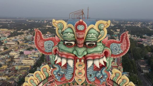 Srirangam ancient temple gopurna architecture details India, aerial drone view 4k Tamil Nadu