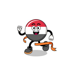 Mascot cartoon of yemen flag running on finish line