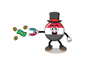 Fototapeta na wymiar Character Illustration of yemen flag catching money with a magnet