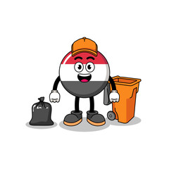 Illustration of yemen flag cartoon as a garbage collector