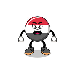 yemen flag cartoon illustration with angry expression