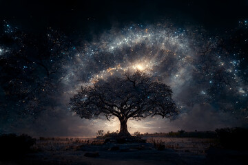 magic tree with night sky