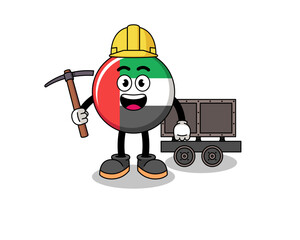 Mascot Illustration of UAE flag miner