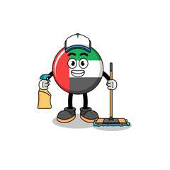 Character mascot of UAE flag as a cleaning services