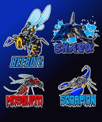 illustration of four logos with the theme of robotic animals
