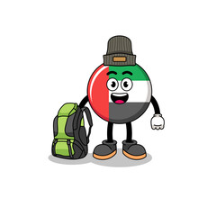 Illustration of UAE flag mascot as a hiker