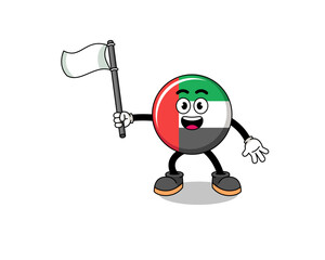 Cartoon Illustration of UAE flag holding a white flag