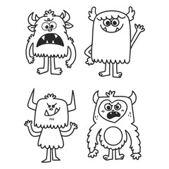 Obraz premium adorable little monsters coloring page 2 doodle illustration element