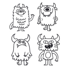 adorable little monsters coloring page 3 doodle illustration element