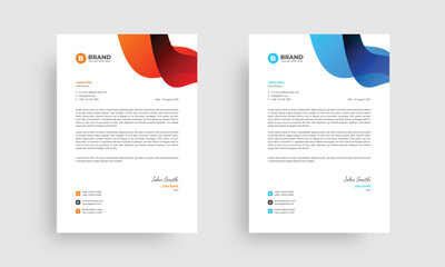 A4 editable letterhead design layout. Corporate abstract letterhead design template blue, cyan, yellow and orange shape.