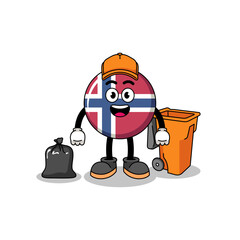 Illustration of norway flag cartoon as a garbage collector