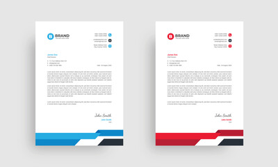 A4 business letterhead design layout. Corporate abstract letterhead design template with blue, cyan, and red shape.