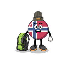 Illustration of norway flag mascot as a hiker