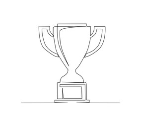 Continuous one line drawing of trophy cup award. Winner achievement trophy hand drawn vector illustration.